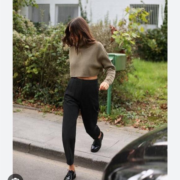 Zara Brown Knit Turtleneck Boxy Cropped Sweater Size Large - Picture 1 of 12